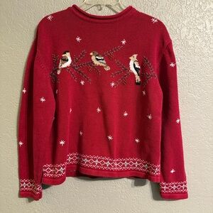 Vintage Christopher & Banks Red Sweater with Bird Embroidery XL